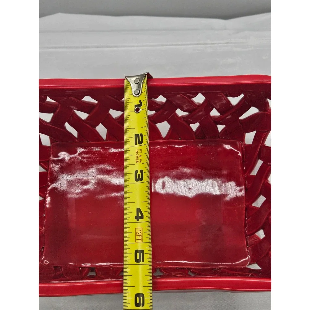 Grace's Pantry Red Ceramic Hand Woven Lattice Basket with Handles 9x6